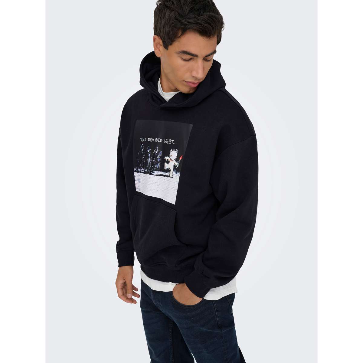 ONLY & SONS MENS REGULAR FIT COTTON BANKSY VTG HOODIE VD Black MILD WEST - Μαύρο - XXL
